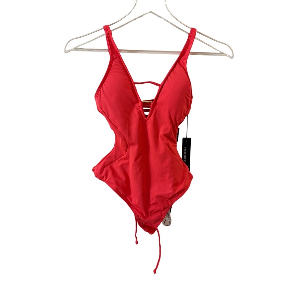 TA3 Plungey Triangle Thong‎ Swimsuit Shaping Hot Coral XXS Short NEW